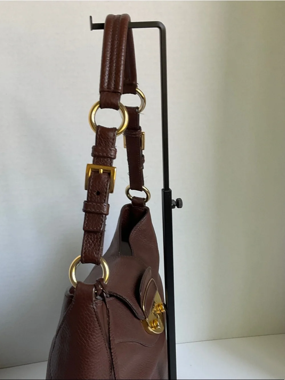 Prada Chocolate Brown Pebbled Leather Hobo with Gold Hardware - Picture 6 of 10